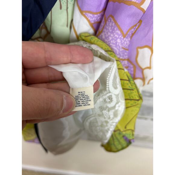 Anthro MAEVE womens 8 Silk Floral Slip Dress Ruffle Neckline Purple Ivory Green - Picture 5 of 8